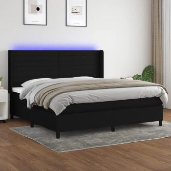Colchón de cama box spring con muelles y tela LED negra 200x200 cm