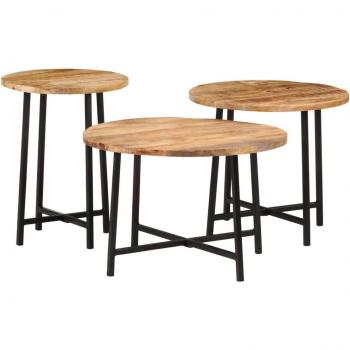 Mesa de centro apilable vidaXL de hierro y madera maciza de mango, dimensiones 54x54x35 cm, 45x45x40 cm y 35x35x45 cm, ideal para salón o comedor