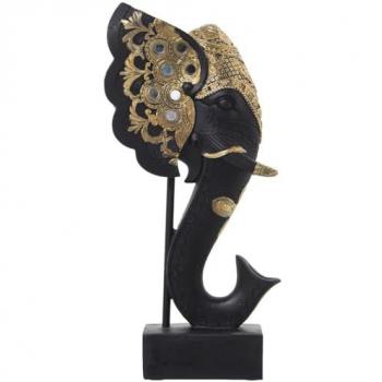 Busto Elefante Alexandra House Living Negro Dorado Plástico 13 x 20 x 36 cm