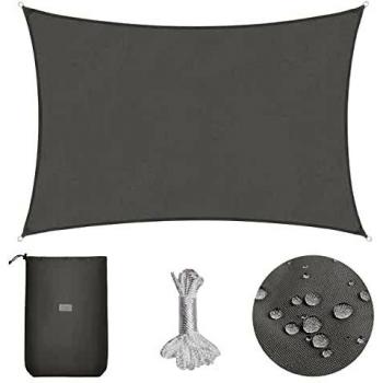 Sekey Toldo Vela de Sombra Impermeable 2x3m Rectangular Protección Rayos UV, Resistente al Desgarro, para Terraza Balcon Patio Exteriores Jardín, con Ojales y Cuerdas de Fijación, Gris Claro