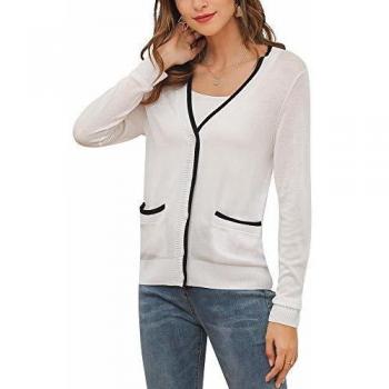 MessBebe Cardigan Mujer Rebeca V Cuello Jersey Invierno con Botones Blusa Manga Larga Chaqueta de Punto Cardigans Mujer Jerseys con Bolsillos