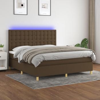 Cama box spring con colchón de muelles y luces LED en tela Marrón Oscuro 180x200cm