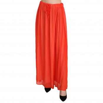 Orange Crepe Pleated Trapeze Viscose Maxi Skirt by JUCCA, Size M