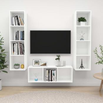 vidaXL Juego de muebles de salón 3 piezas madera de ingeniería y aglomerado blanco, incluye Mueble de Salón, Mueble TV, Mesa de TV