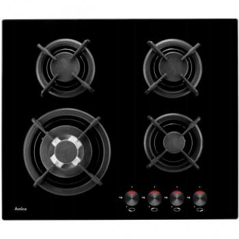 Cocina de gas Amica PG6411SR de 4 zonas en vidrio negro