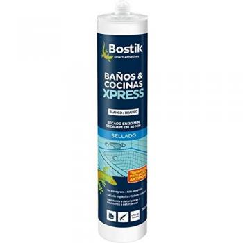 Bostik SIL BAÑOS & COCINAS, Silicona Ácida Antimoho Express, Especial Baños y Cocinas, Cartucho 280 ml, Blanco