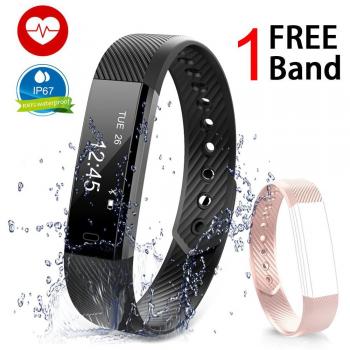 Kainuoa Pulsera Actividad Con Correa Rosa，Pulsera Deportiva Inteligente Contador de caloría y Sueño, Pulsómetros，Impermeable IP67，Podómetro，Notificación de Mensaje，Bluetooth 4.0 Para IOS y Android