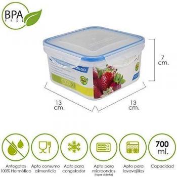 Oryx 5025012 Recipiente Hermetico Plastico Cuadrado 700 ml. 13x13x7