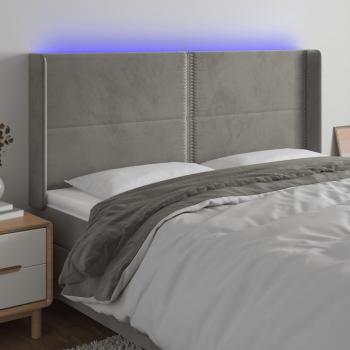 Cabecero LED de Terciopelo Gris Claro 163x16x118/128 cm