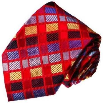 Lorenzo Cana - Designer corbata de seda 100% - Rojo Azul Oro cuadrados - Corbata cuadros - 12017