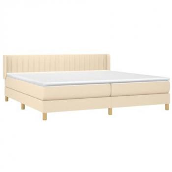 Cama Box Spring con Colchón de Tela Color Crema 200x200 cm