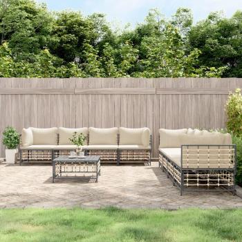 9-Piece Anthracite Poly Rattan Garden Lounge Set with Cushions