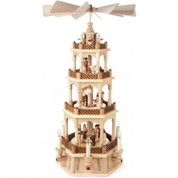 Pirámide de 4 pisos con figuras de belén figuras naturaleza eléctrica - 62 cm - Dregeno los Montes Metálicos.