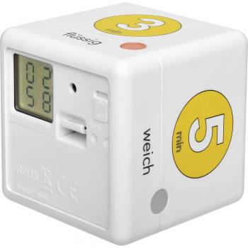 Temporizador Digital de Cocina Cube TFA 38.2041.07, Timer para Huevos, Blanco y Amarillo, Dimensiones 60x60x60 mm