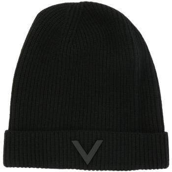 Valentino Garavani Men's V Beanie Hat in Black | 4Y2HB02DWWV0NO, Winter Knit Beanie Hat, Black male, Sizes: ONE SIZE