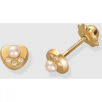 Pendientes de bebé de oro con perla y circonita