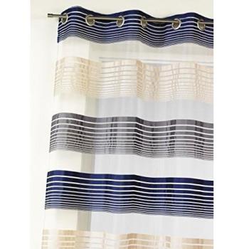 Visillo en organza con finas rayas horizontales color marino 140 x 240 cm