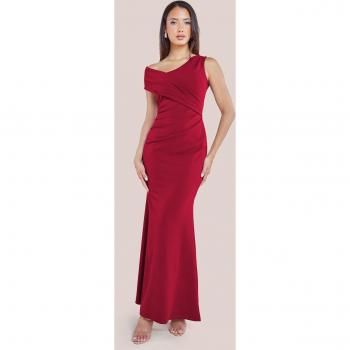 Goddiva Scuba Crepe Off The Shoulder Maxi Dress - Wine