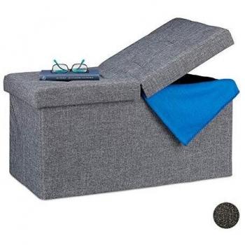 Baúl Almacenamiento Plegable con Asiento, Tela-DM, 39 x 75 x 37 cm, Gris Oscuro - Relaxdays