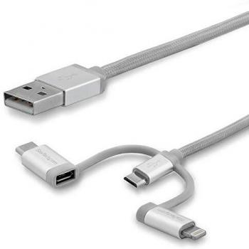 StarTech.com Cable de 2m USB Multi Carga - Lightning, USB C, Micro USB - Cable para Smartphone USB Tipo C - Certificado MFi - USB 2.0 - Carga 3 en 1