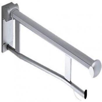 Riel de Soporte Abatible para WC Keuco Plan Care 850 mm, Aluminio Anodizado Plateado / Gris Claro con Soporte para Papel Higiénico