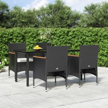 5 Piece Black Garden Dining Set with Cushions