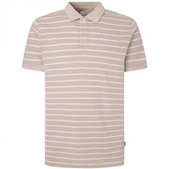 Pepe Jeans Dark Khaki Striped Short Sleeve Polo Shirt - Size L
