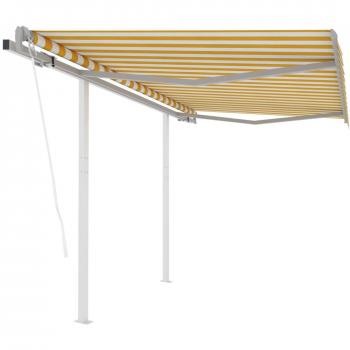 Toldo retráctil automático con postes de Sun blanco y amarillo 3,5x2,5 m