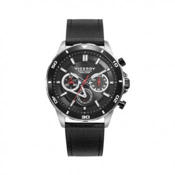 Reloj Viceroy Magnum Cronómetro Hombre Acero y Correa de Piel Negra