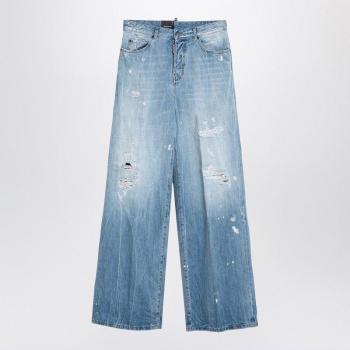 Dsquared2 Women's Light Palazzo Jeans with Tears in Blue, Size 40, S75LB0951S30309