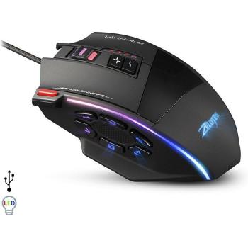 DAM Ratón Gaming C-13, 10.000 DPI, 1000Hz, 13 botones programables, peso ajustable, iluminación LED RGB, medidas: 12x7x4 cm