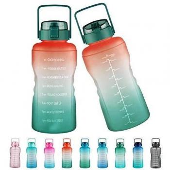 Justfwater Botella de agua sin BPA con marcador de tiempo y pajita, botella deportiva de 3,78 L con asa para Fitness, Gimnasio, Oficina, Pesca, Actividades al Aire Libre