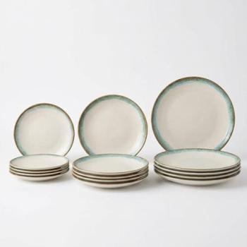 Vajilla Completa 12 Piezas de Cerámica Stoneware para 4 Personas, Forma Coupe Redonda, Diseño Actual, Apta para Microondas y Lavavajillas - SANTA CLARA