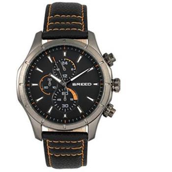 Breed Lacroix Men's Chronograph Leather Band Watch - Charcoal/Black and Orange