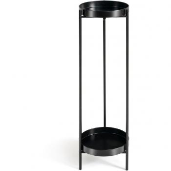 Soporte para Plantas de Metal con 2 Niveles, Porta Plantas Moderno con 2 Bandejas Plegable para Interior y Exterior, Dimensiones: 25 x 80 cm, Color: Negro, Capacidad de C