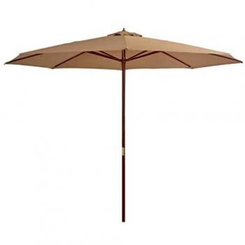 vidaXL Sombrilla Jardín Palo de Madera 350 cm Gris Topo Toldo Parasol Terraza