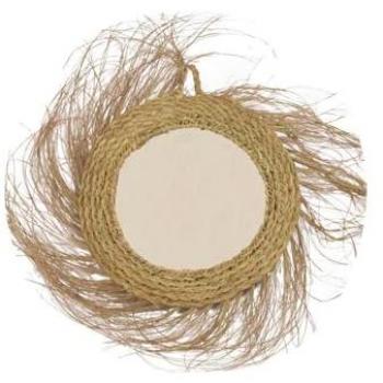 Espejo Redondo Vintage de Esparto para Pared con Fibras Naturales y Flecos - Pequeño