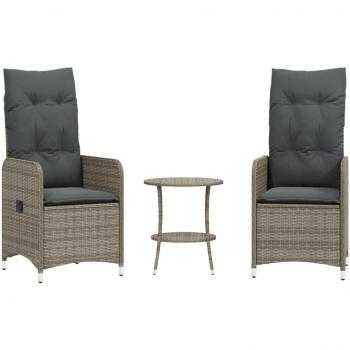 Reclining Garden Chairs Set with Table - 2 pcs Grey Poly Rattan