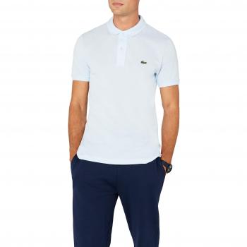 Slim Fit Light Blue Men's Polo Shirt with Logo Patch