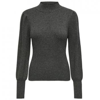 Only Katia Women's Ribbed High Neck Sweater - Dark Gray Melange - XS
