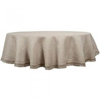 Lino fashion: redondo (ovalado), color gris estampado lino mantel con encaje, Gris, 180cm x 300cm- 71 x 118