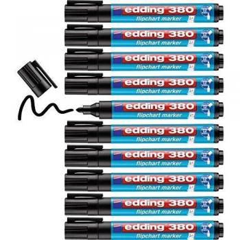 edding 380-001 - Caja con 10 marcadores para flipchart con punta redonda, trazo 1,5-3 mm, color negro