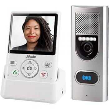 Intercomunicador de Puerta Alecto ADI-250 con Cámara y Pantalla a Color de 3,5, Blanco/Plateado