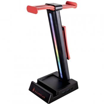 SureFire Vinson N2 Soporte para Auriculares RGB con Concentrador USB Negro - Soporte para auriculares multifunción, diseño dual balance, iluminación RGB, concentrador USB incluido, color negro