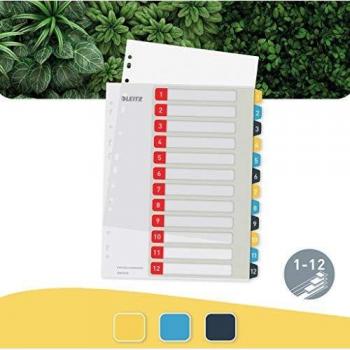 Registro Plástico Leitz Cosy A4, 1-12, Perforación Universal, Escribible por PC, Colores Asortidos