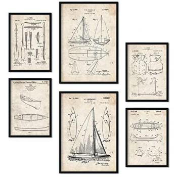 Set de 6 Pósters Vintage de Patentes de Barcos - Decoración Retro para Hogar en Tamaños A4 y A3