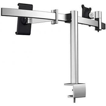 Soporte de mesa DURABLE para 1 monitor (21-27) y 1 tablet (7-13), con pinza, giratorio 360°, inclinable y ajustable en altura