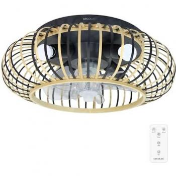 Ventilador de Techo con Luz EnergySilence LampAero 600 Natural Wood Cecotec, motor DC, 20W, Luz LED, 5 aspas de 11 pulgadas, control remoto, 3 velocidades, temporizador y
