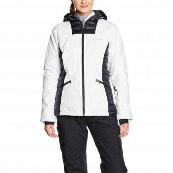 Columbia Salcantay Abrigo con capucha, parte superior sintética con aislamiento, mujer, color blanco/negro, tamaño L