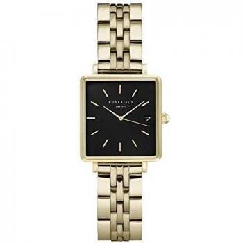 Rosefield Women's Watch The Boxy XS Gold Square Case - Black Dial & Gold Steel Strap QMBG-Q025